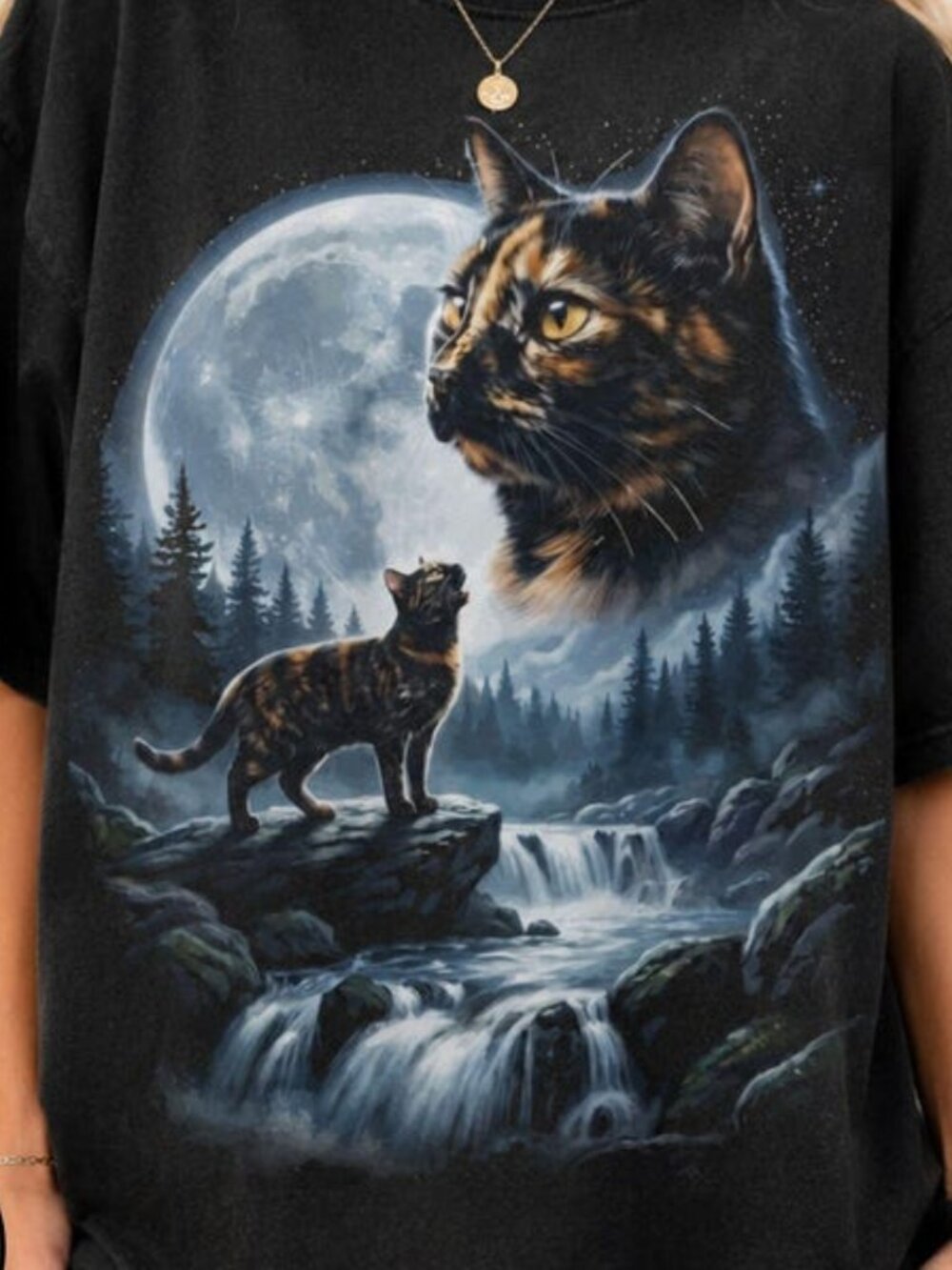 Tortoiseshell Cat Howling to the Moon Shirt - Picture 2 of 4